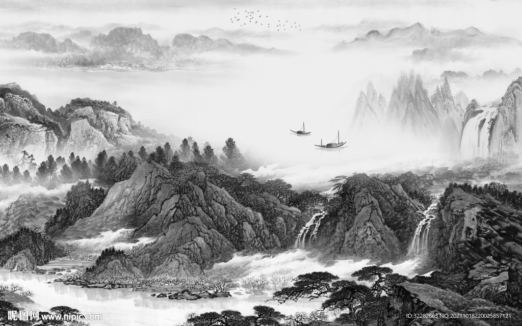 大气 意境灰色山水 TIF分层