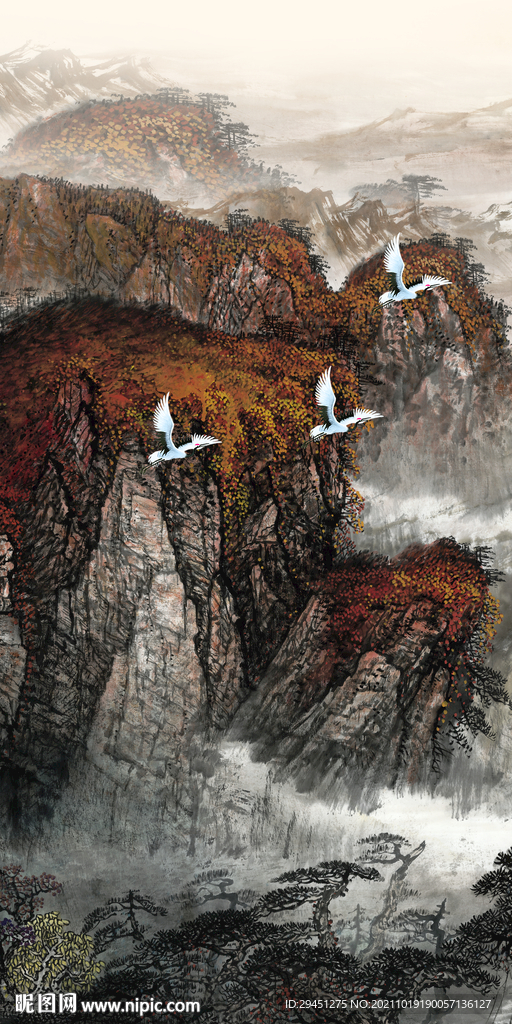 别墅山水意境玄关 分层TIF