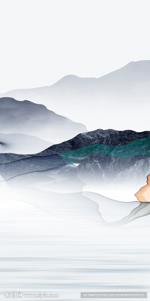 最新山水意境玄关 分层TIF