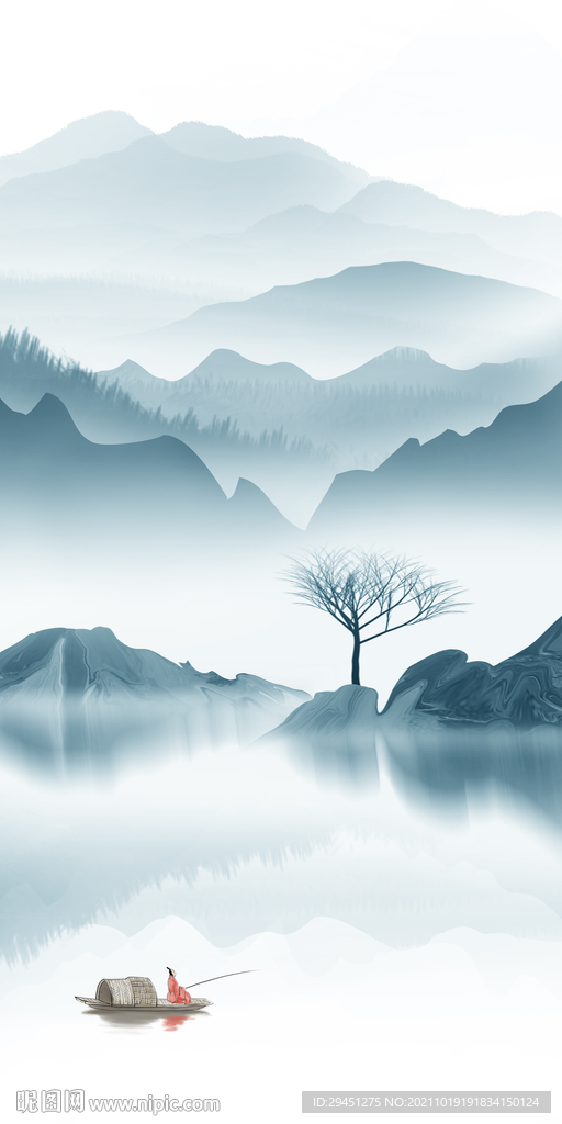 高清 山水意境玄关 分层TIF