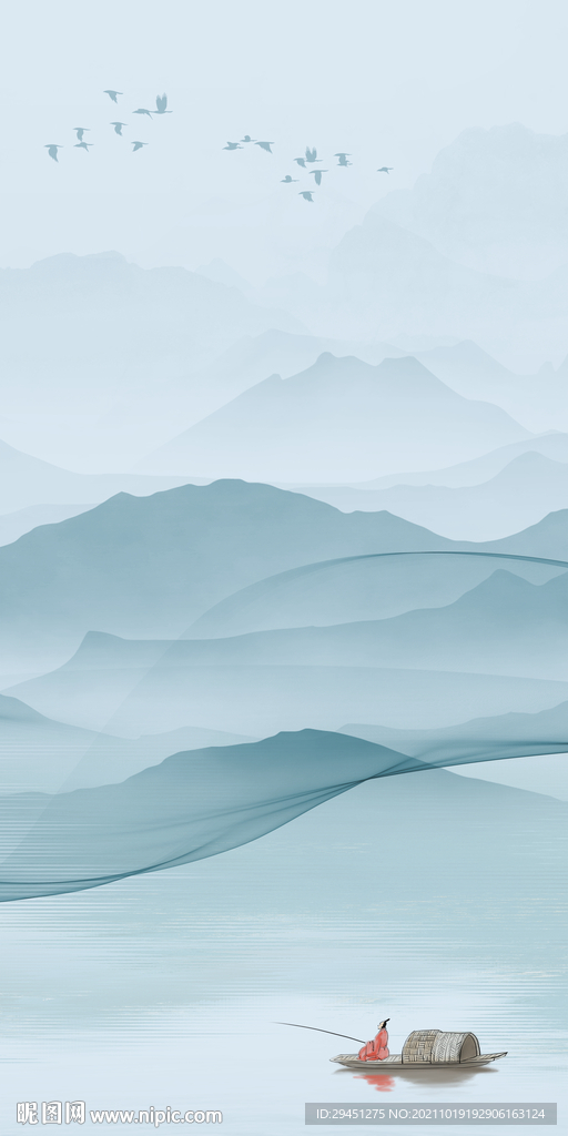 高档 山水意境玄关 分层TIF