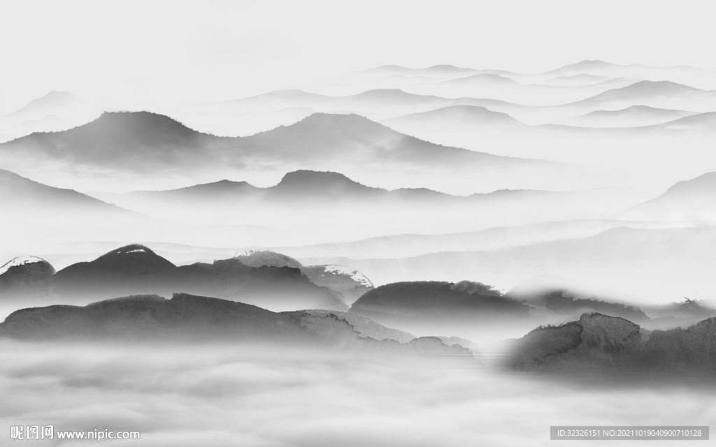 新款 灰色中式山水 tif分层