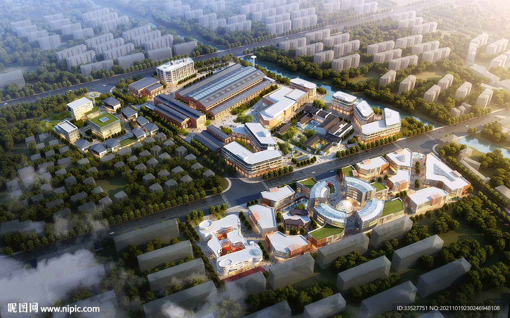 规划黄昏鸟瞰效果图