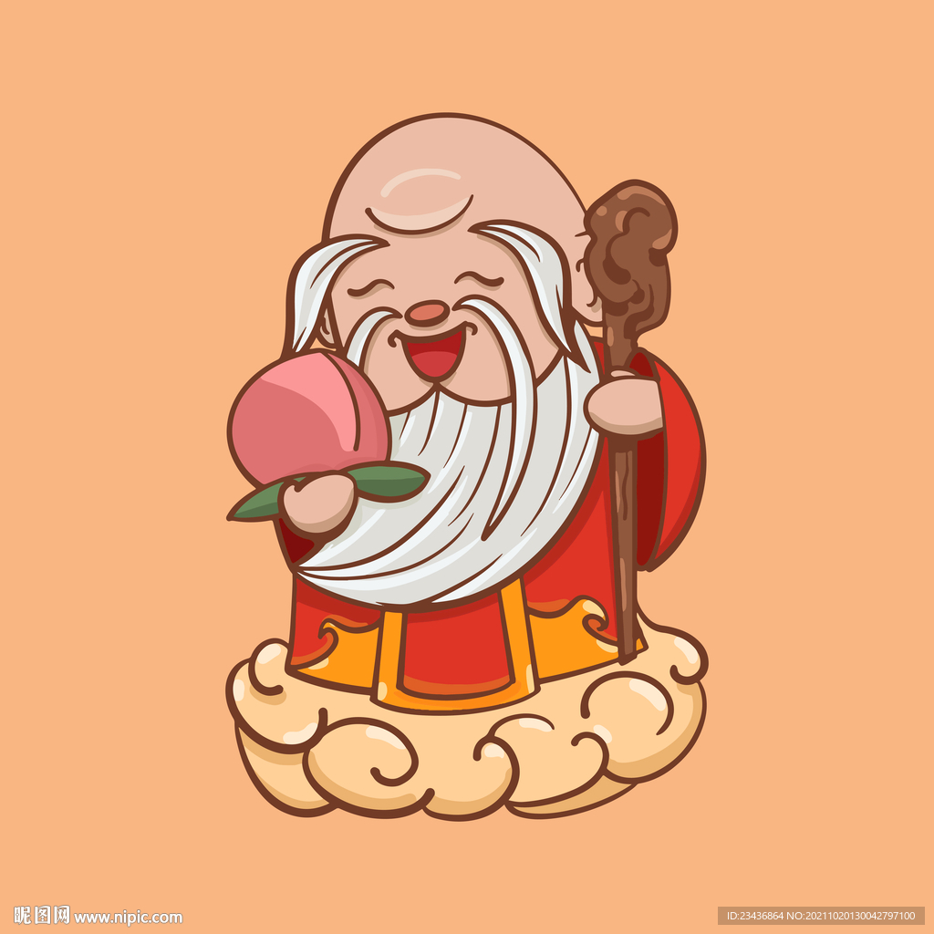 手绘卡通老寿星人物插画设计
