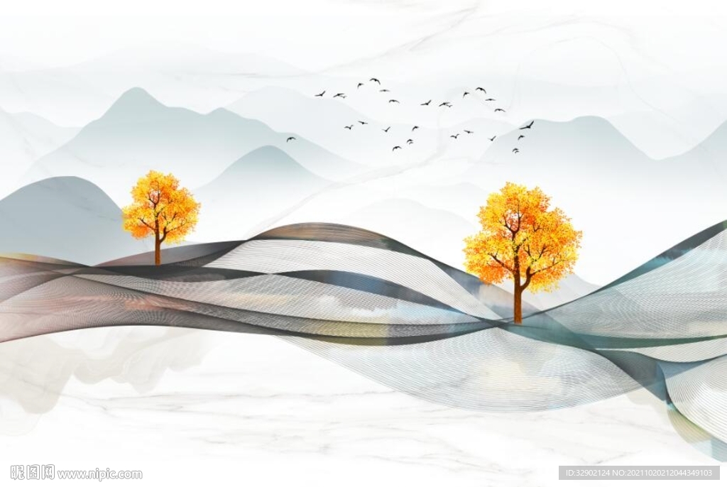 抽象曲线山水背景墙