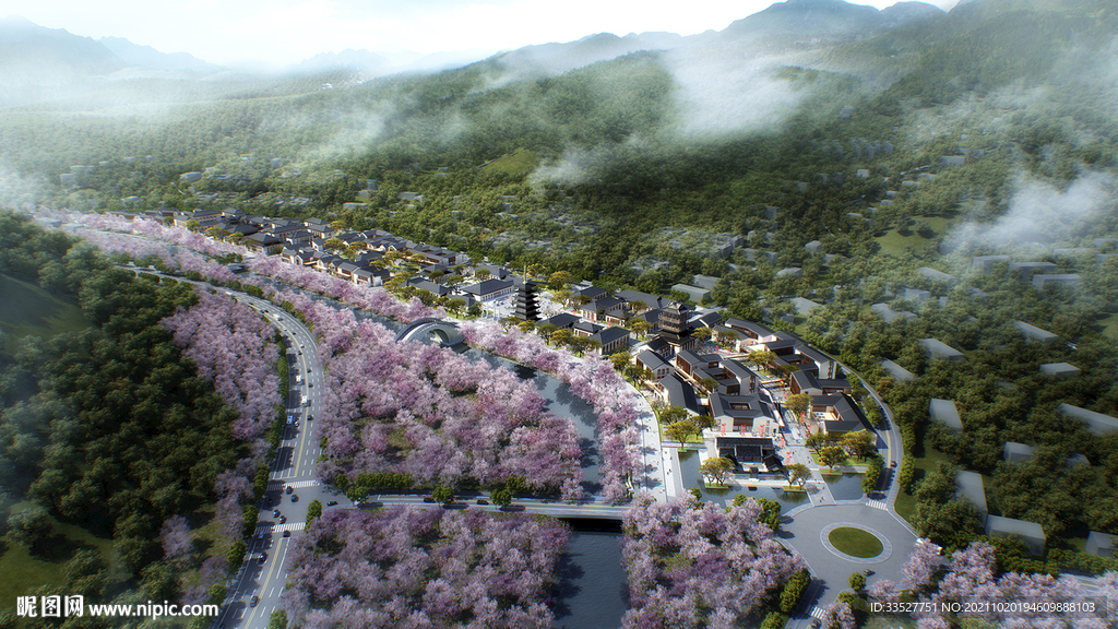 中式文化旅游项目鸟瞰效果图