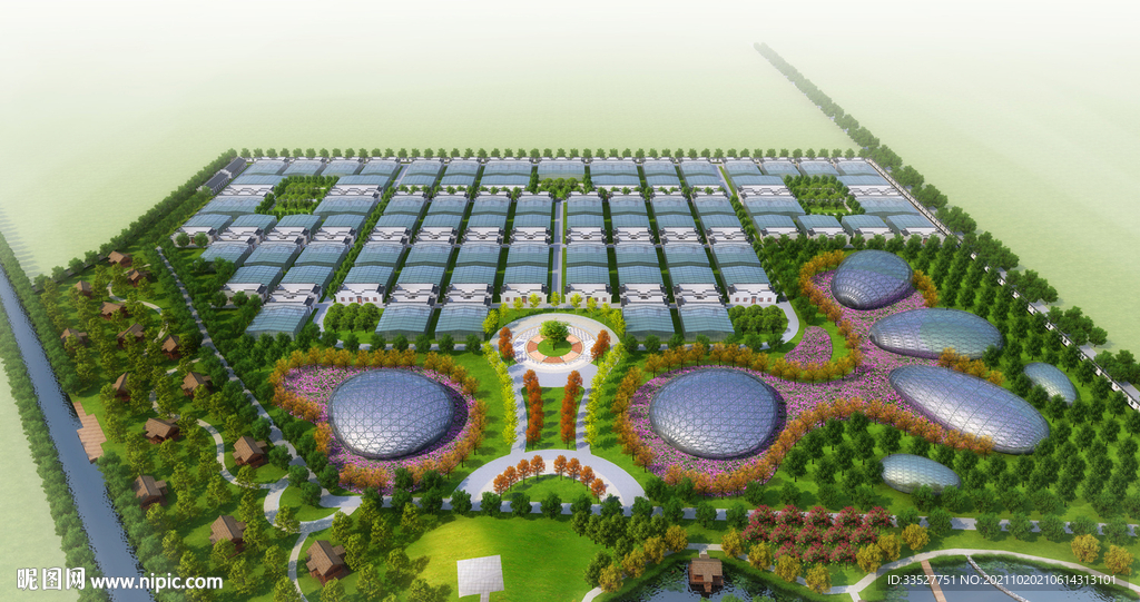 生态农庄鸟瞰规划效果图