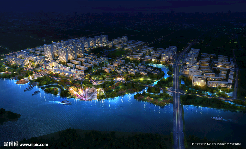 夜景鸟瞰规划效果图