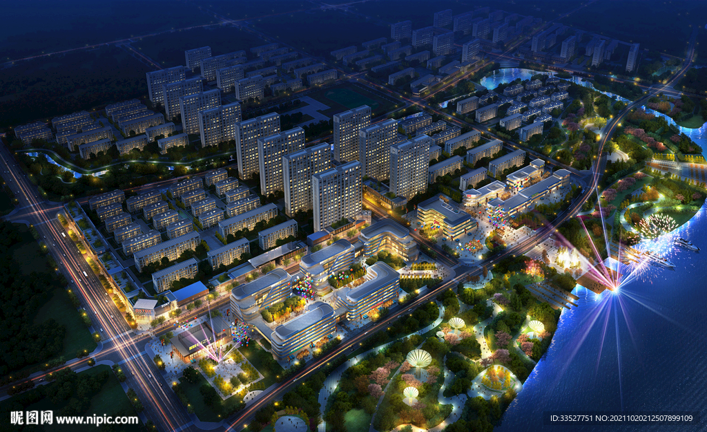 夜景鸟瞰规划效果图