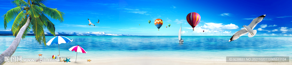 巨幅蓝天白云沙滩大海