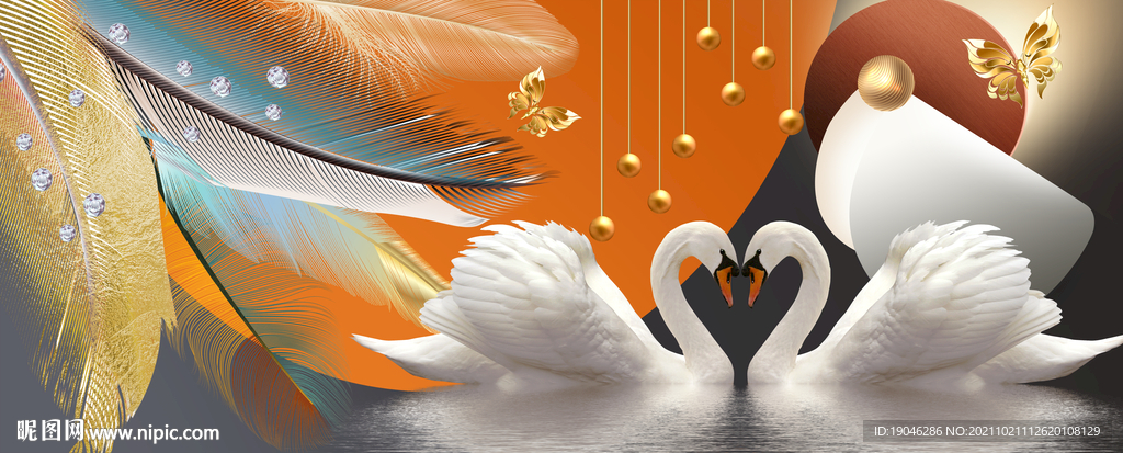 现代轻奢天鹅羽毛装饰画