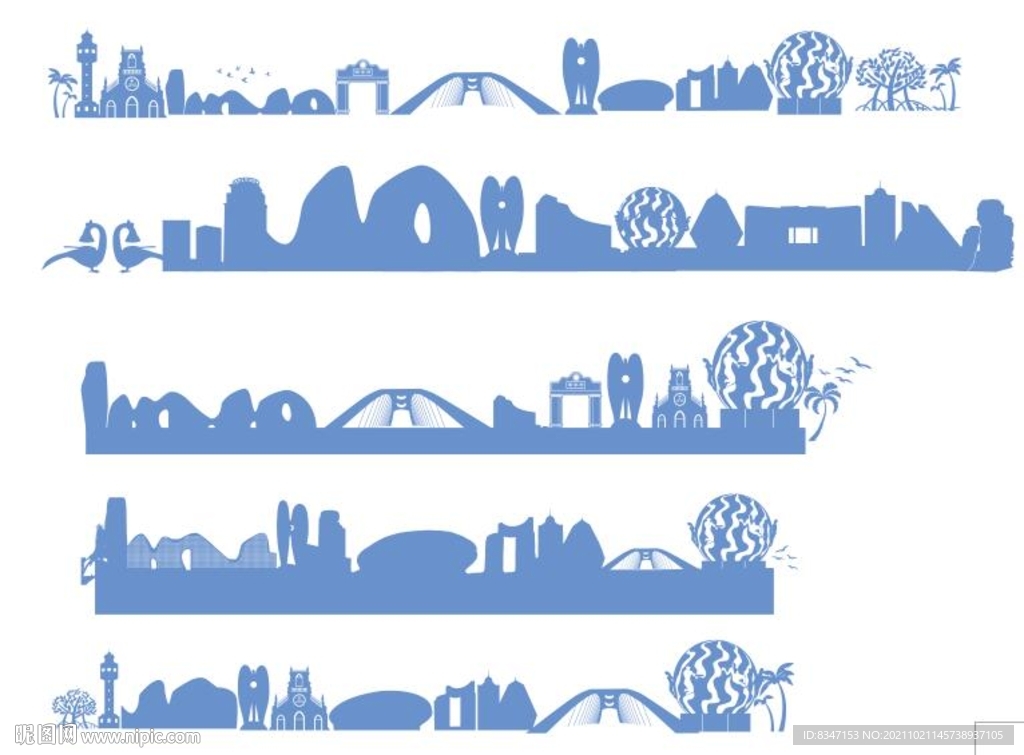 北海剪影 插画 线描 