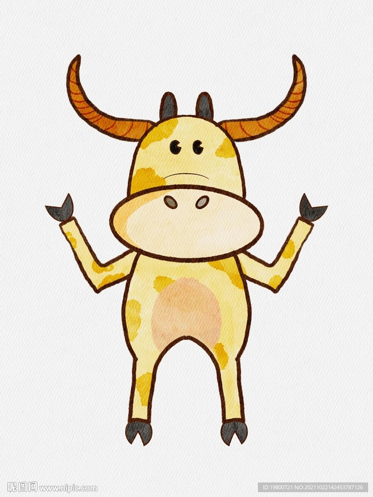 卡通手绘水彩可爱动物牛