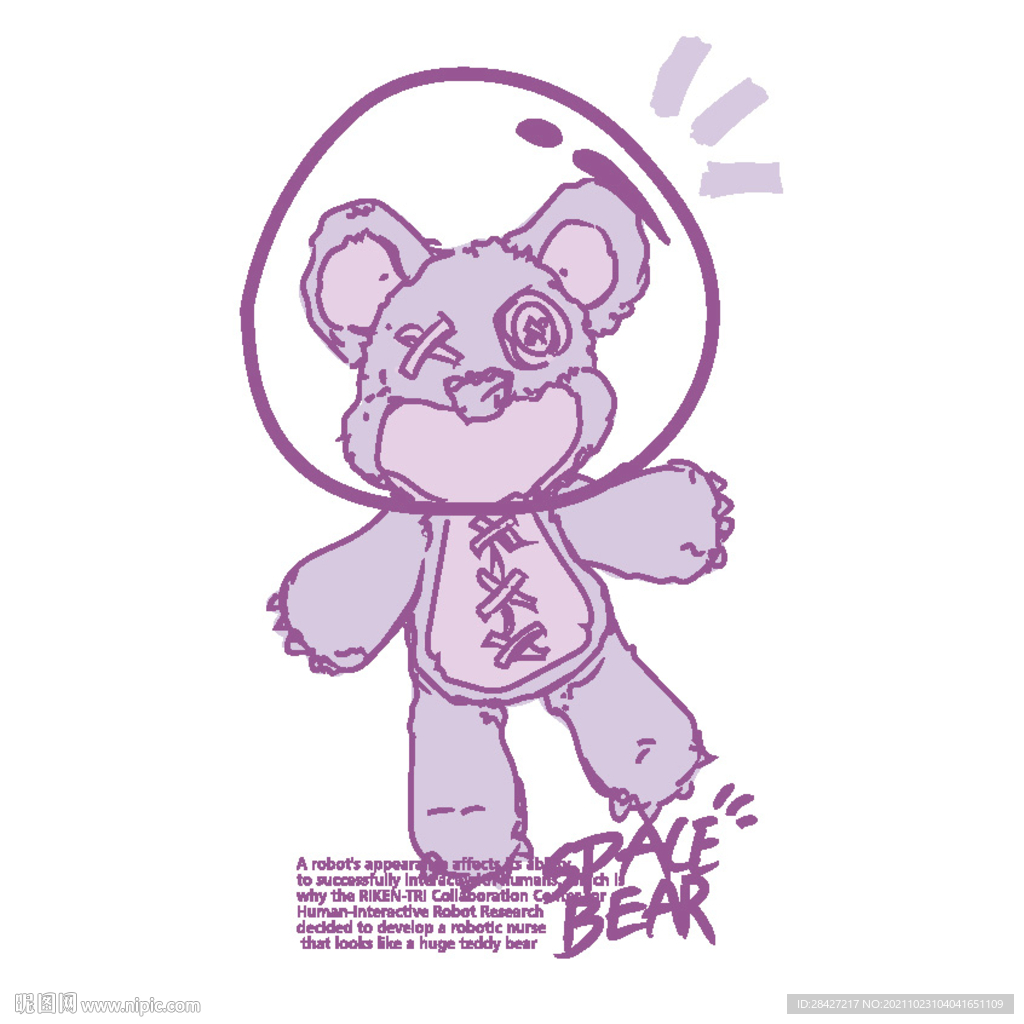 手绘涂鸦潮牌熊印花图案