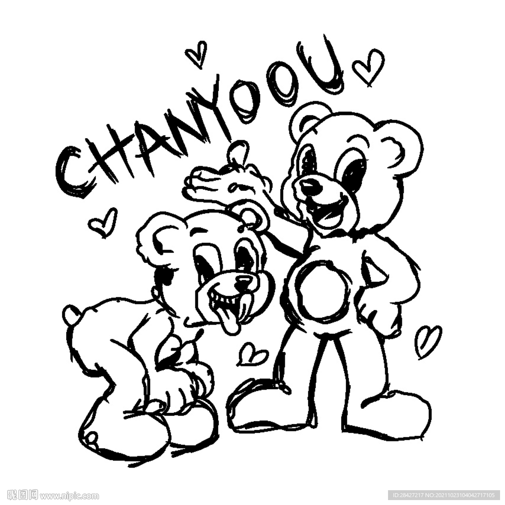 手绘涂鸦潮牌熊印花图案