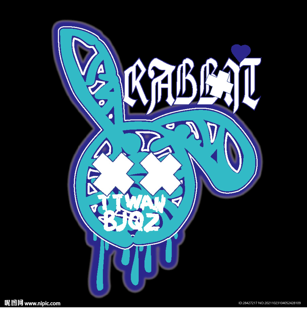 手绘涂鸦潮牌兔子印花图案