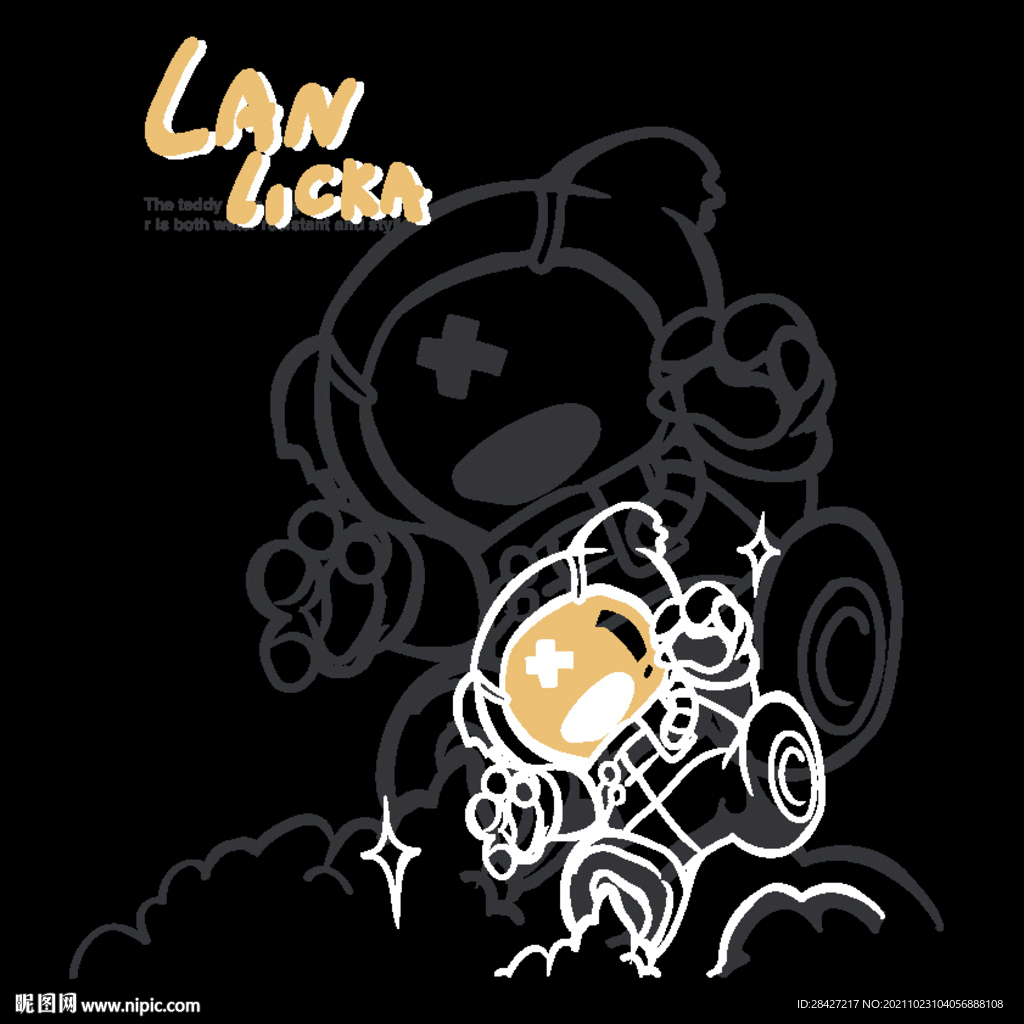 手绘涂鸦熊潮牌印花图案