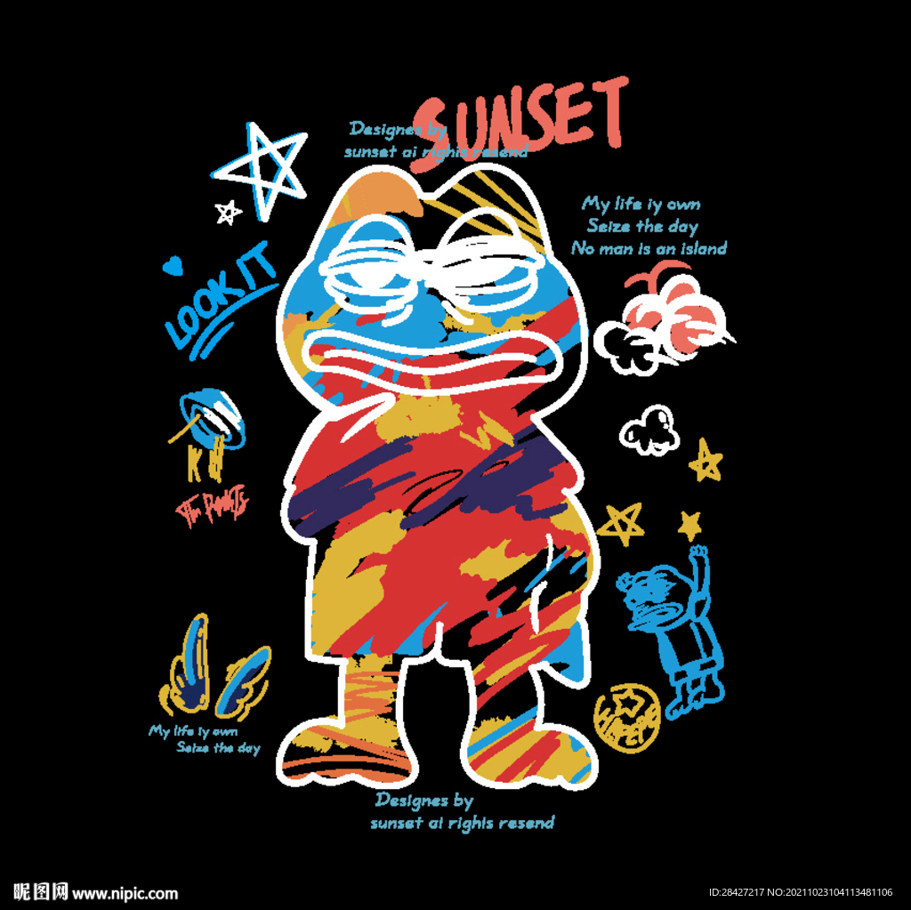 手绘涂鸦潮牌青蛙印花图案