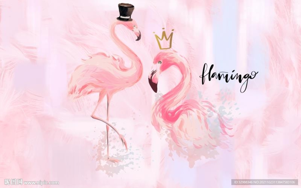 火烈鸟背景墙图片