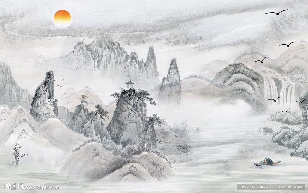 新中式山水背景墙