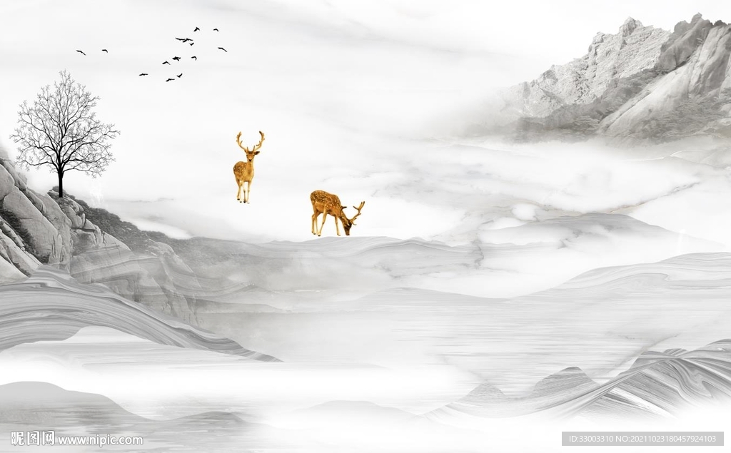 新中式山水背景墙