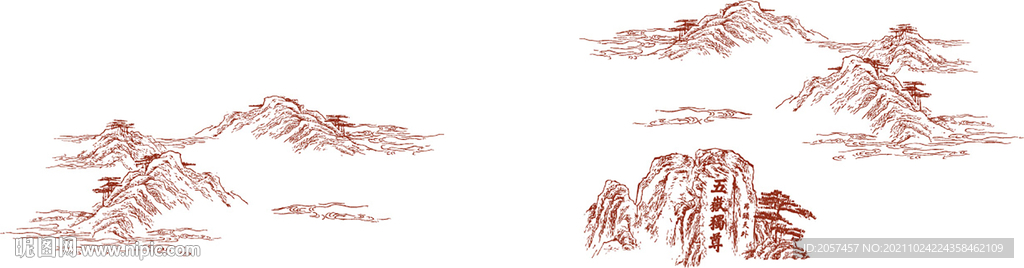 国画山 图形图案线描