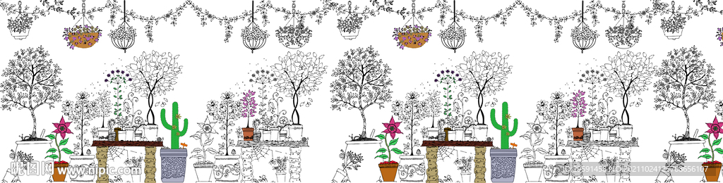 线条植物背景墙