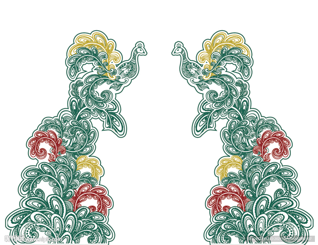中式凤凰花纹红绿色