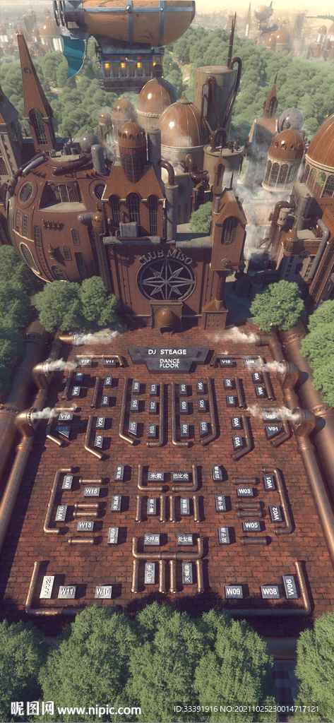 酒吧 蒸汽朋克座位图C4D海报