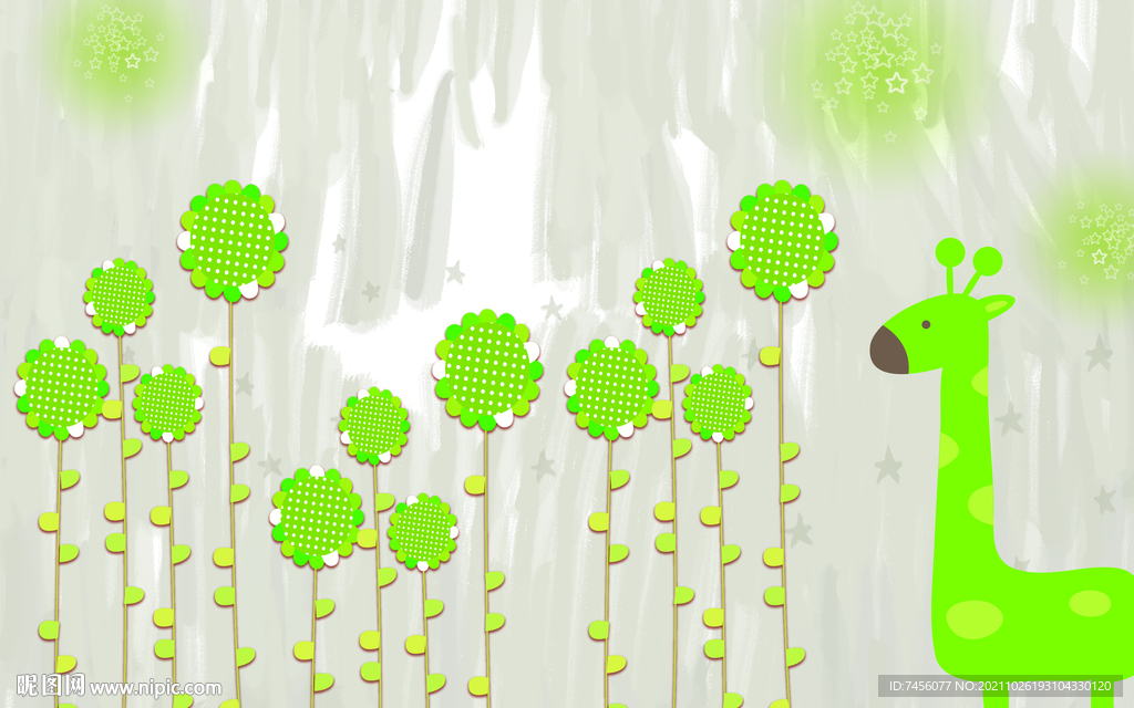 卡通风景画长颈鹿背景墙