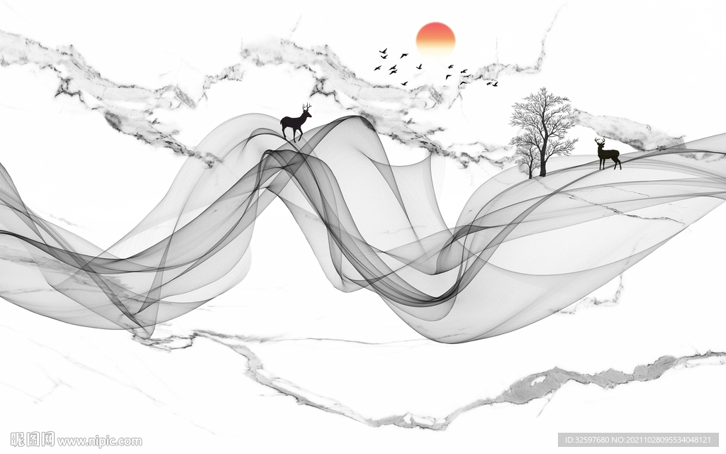 水墨线条石纹背景墙