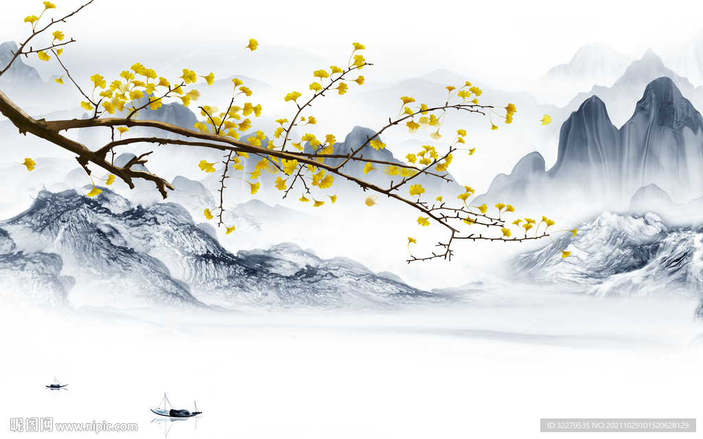高清 客厅大气山水 TIF分层