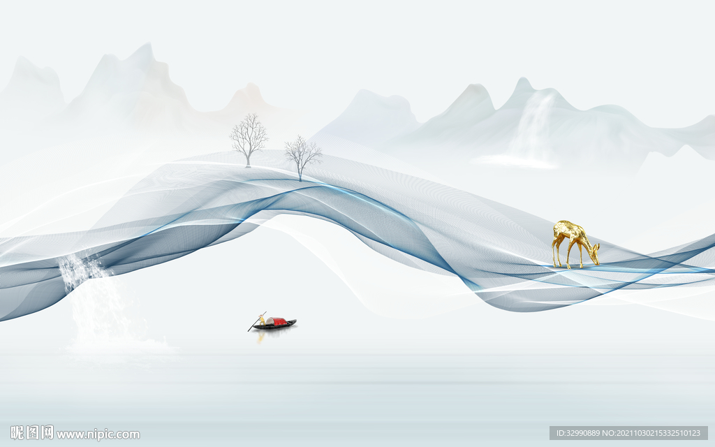 意境山水客厅墙画 TIF分层