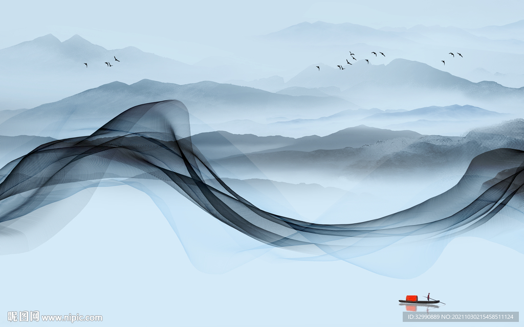 简约 山水客厅墙画 TIF分层