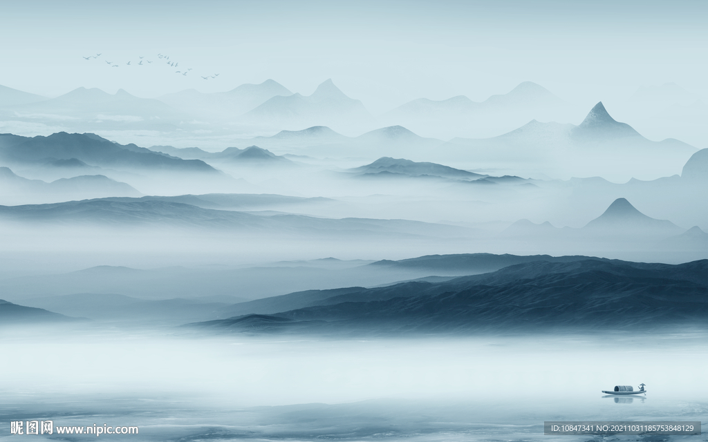 新中式山水背景画 TIF分层图