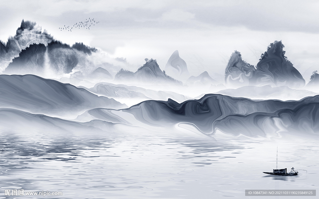 最新山水背景画 TIF分层图