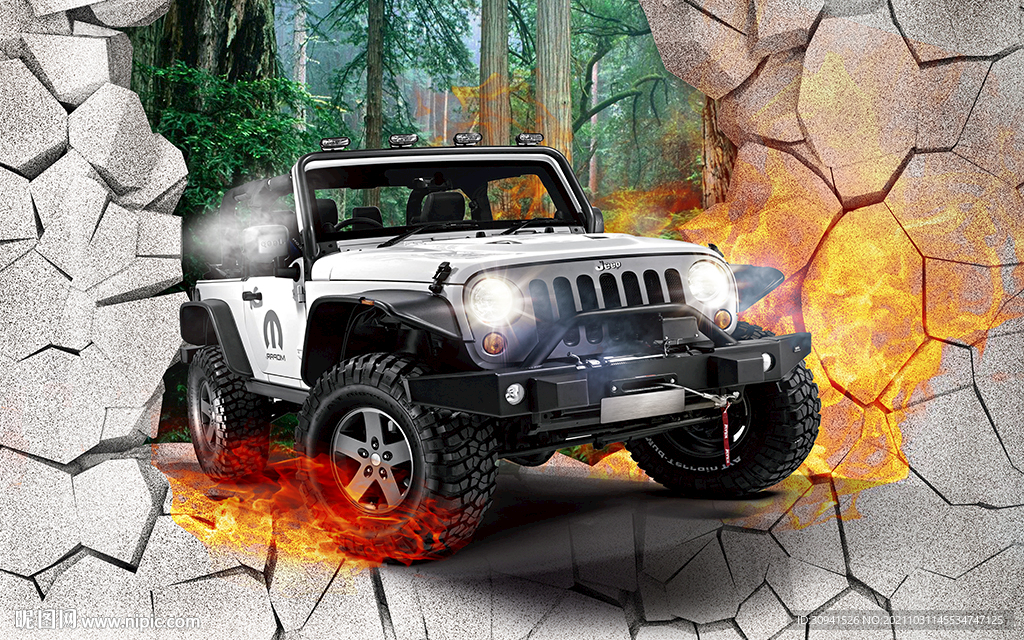 3d汽车机械越野车工装背景墙