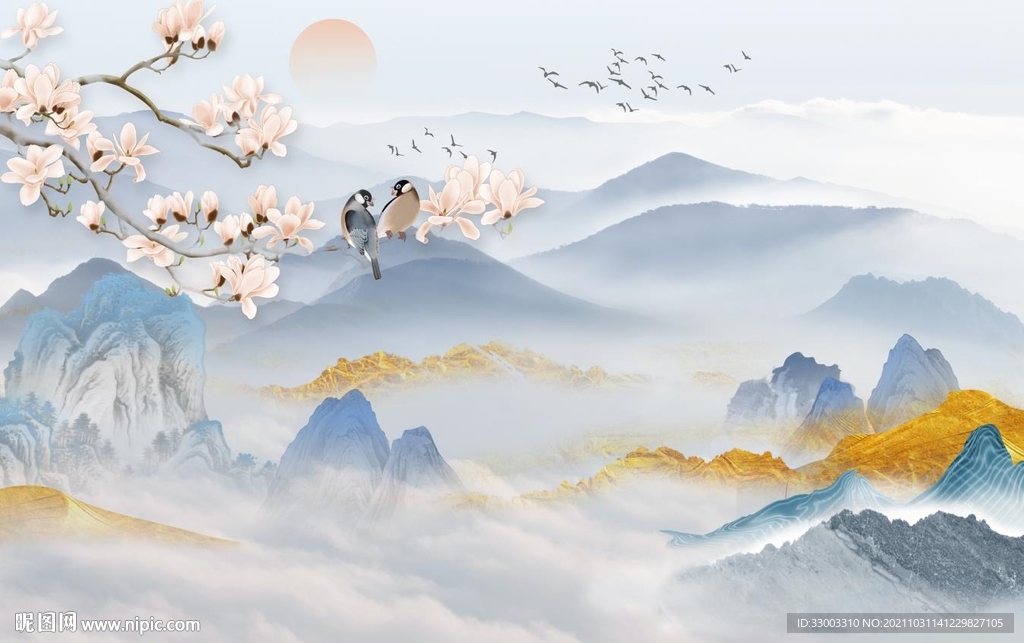 新中式山水背景墙