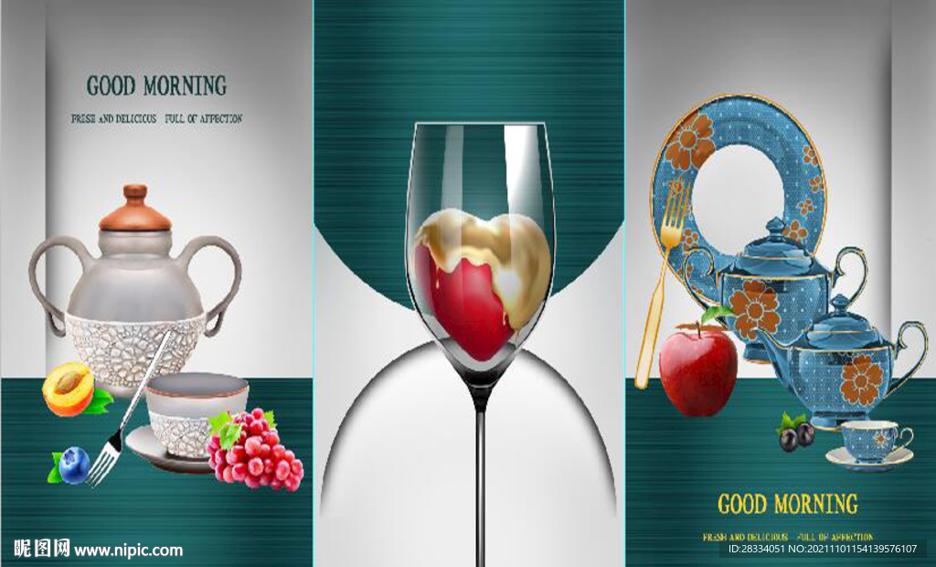 花瓶水果餐具餐厅装饰画