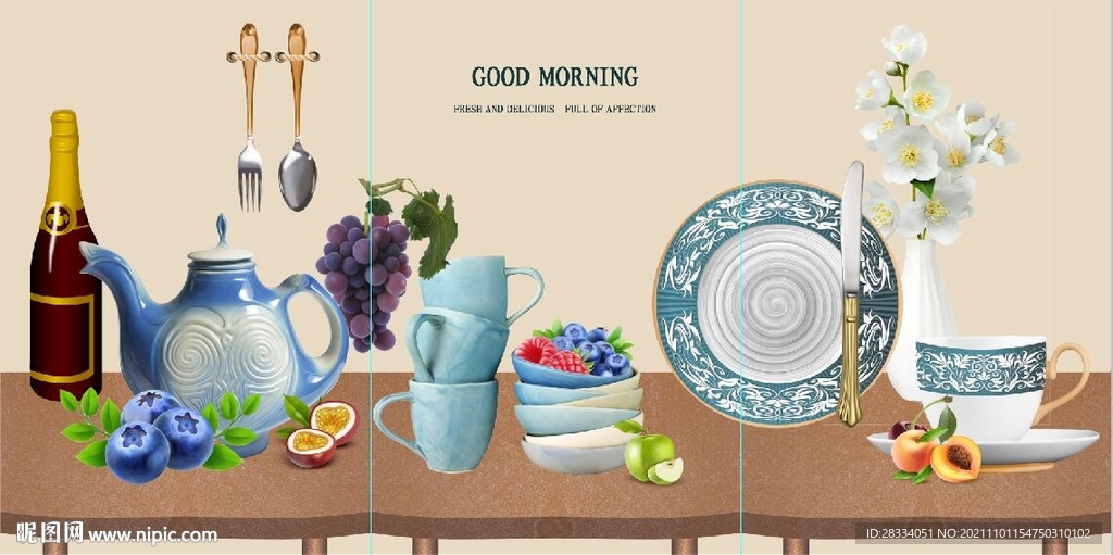 花瓶水果餐具餐厅装饰画