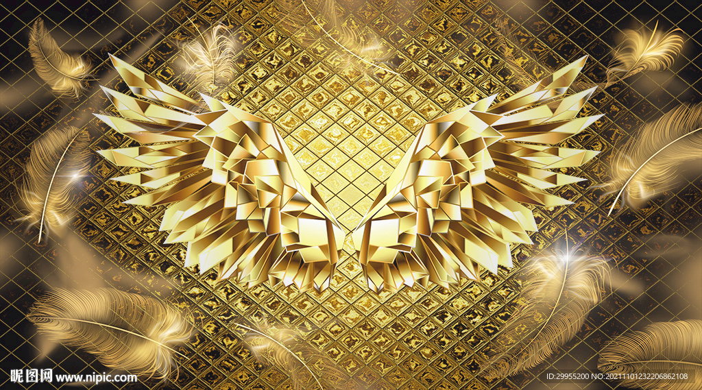 金色羽毛翅膀背景墙