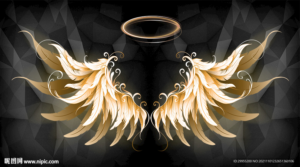 3D立体金色翅膀背景墙