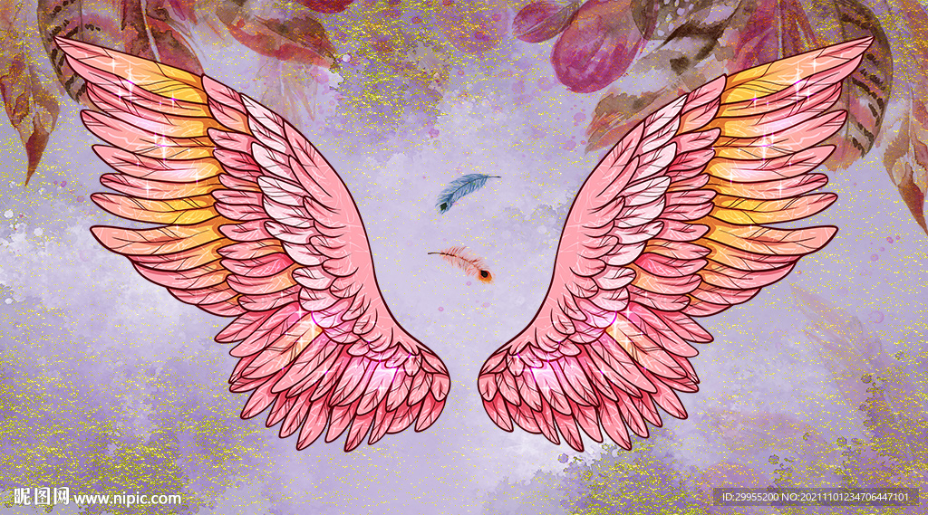 北欧粉红翅膀背景墙