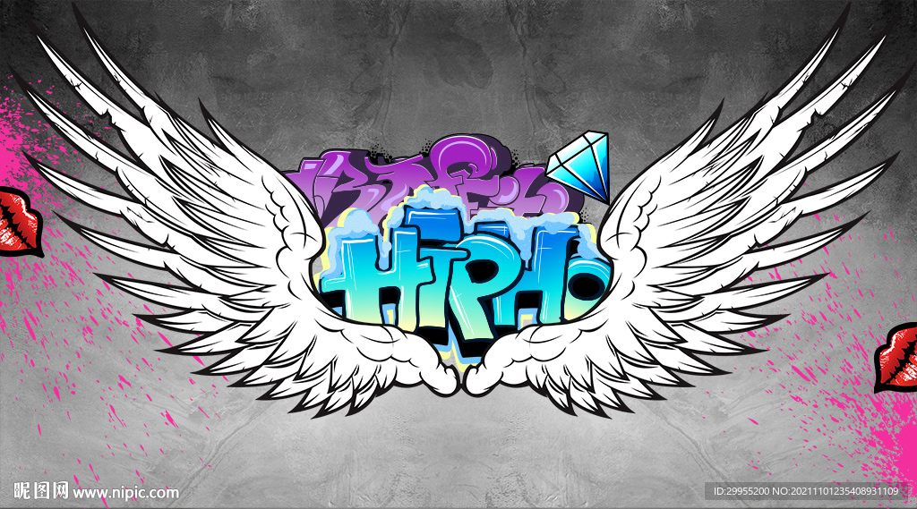 网红嘻哈翅膀背景墙