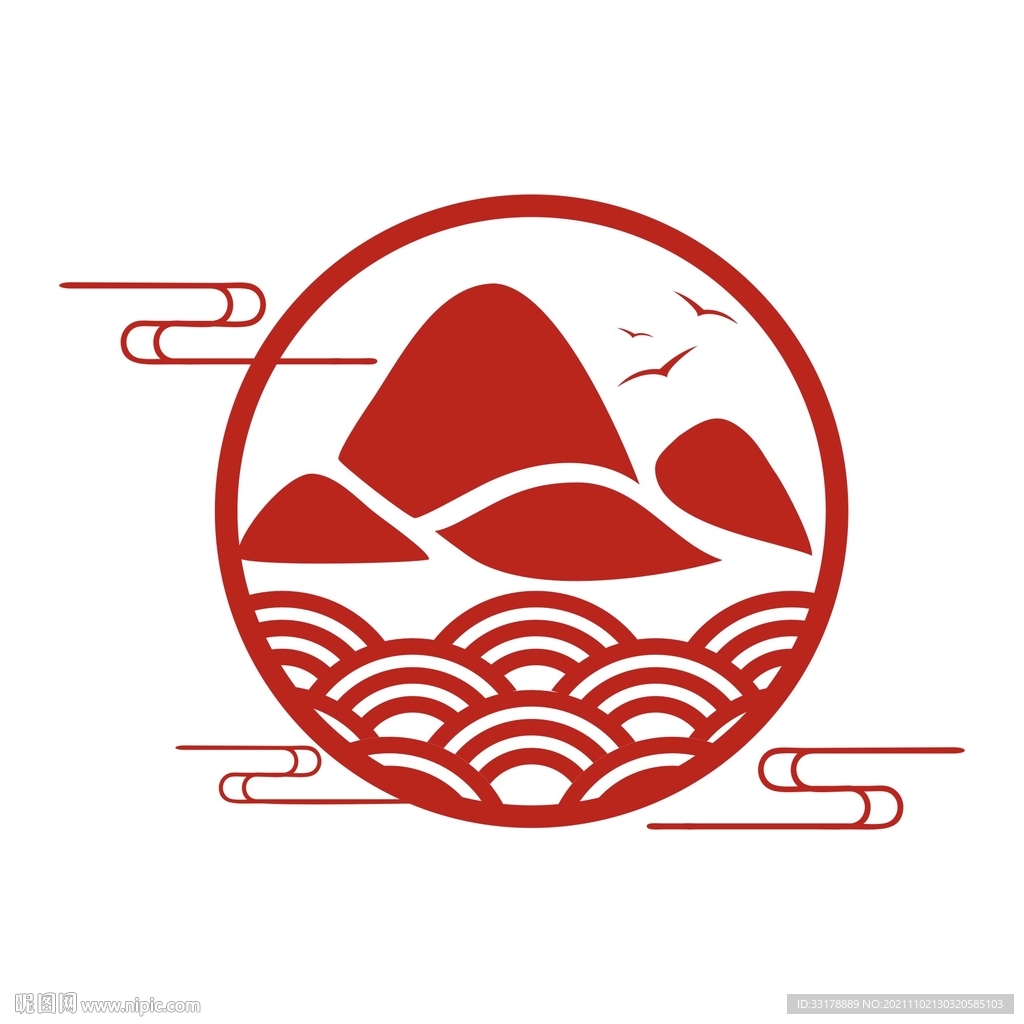 矢量中国风山纹祥云花纹海水纹