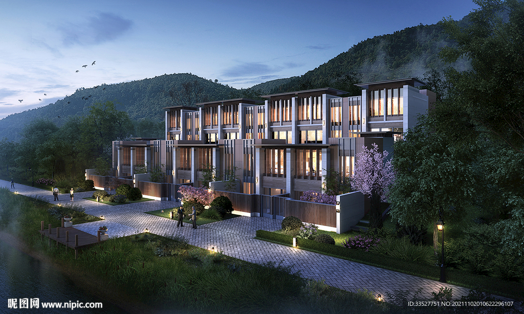 新中式联排别墅效果图