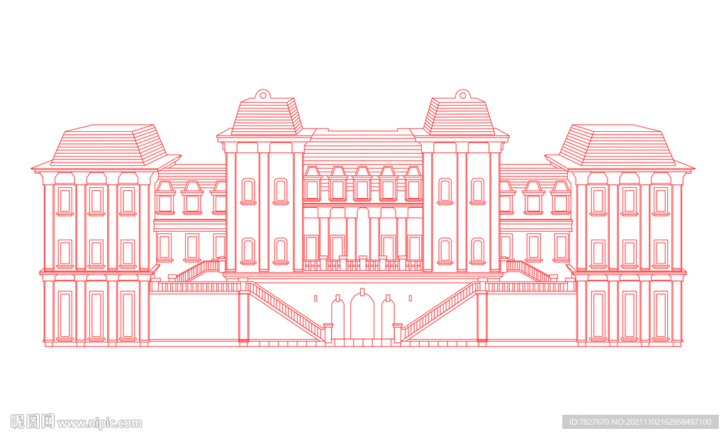 矢量城堡宫殿线描