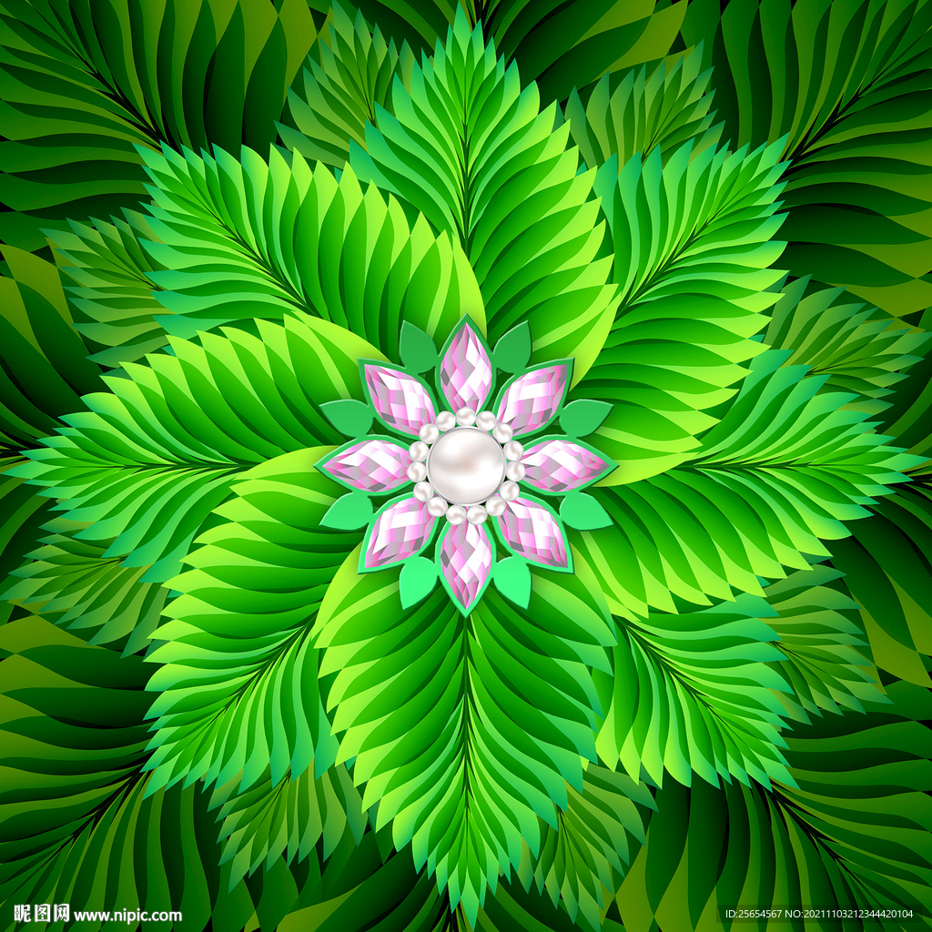 绿色叶子天花板装饰画壁画