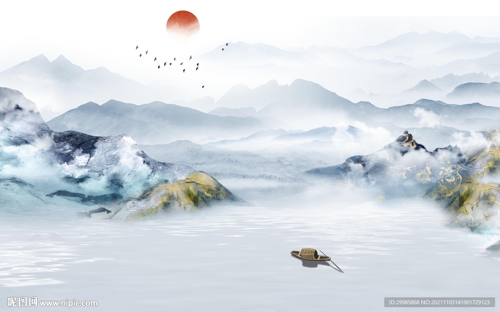 别墅 高端山水墙画 TIF分层