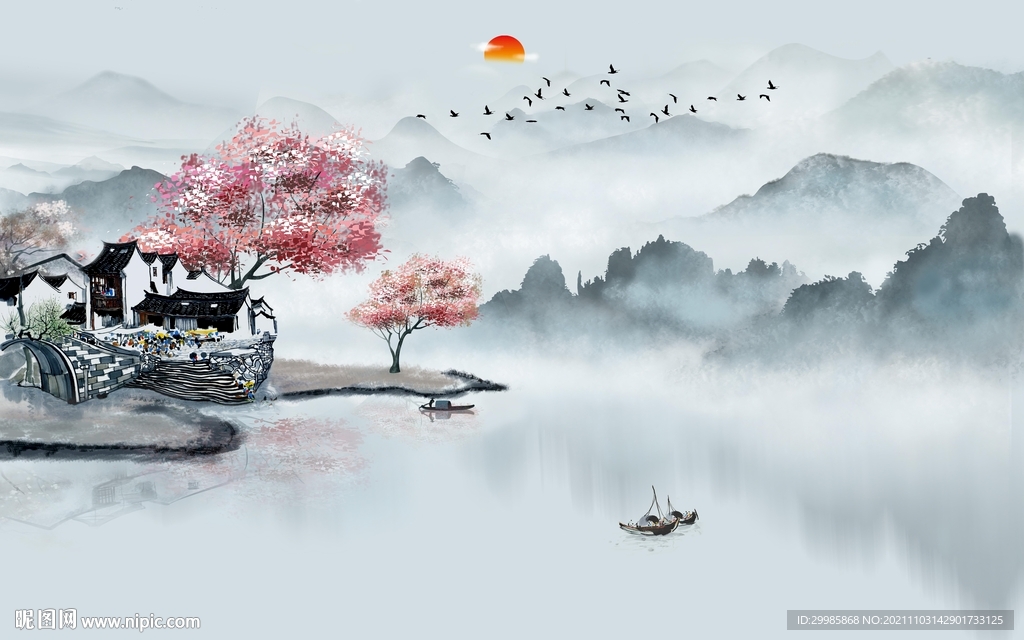 新中式高端山水墙画 TIF分层